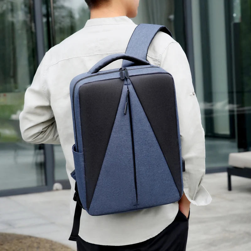 Triangle Splicing Men Backpack Bag 15.6 Inch Laptop High School Bag