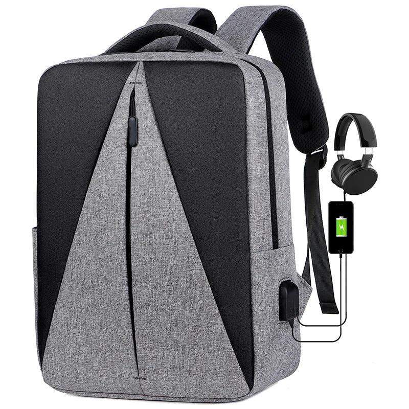 Triangle Splicing Men Backpack Bag 15.6 Inch Laptop High School Bag