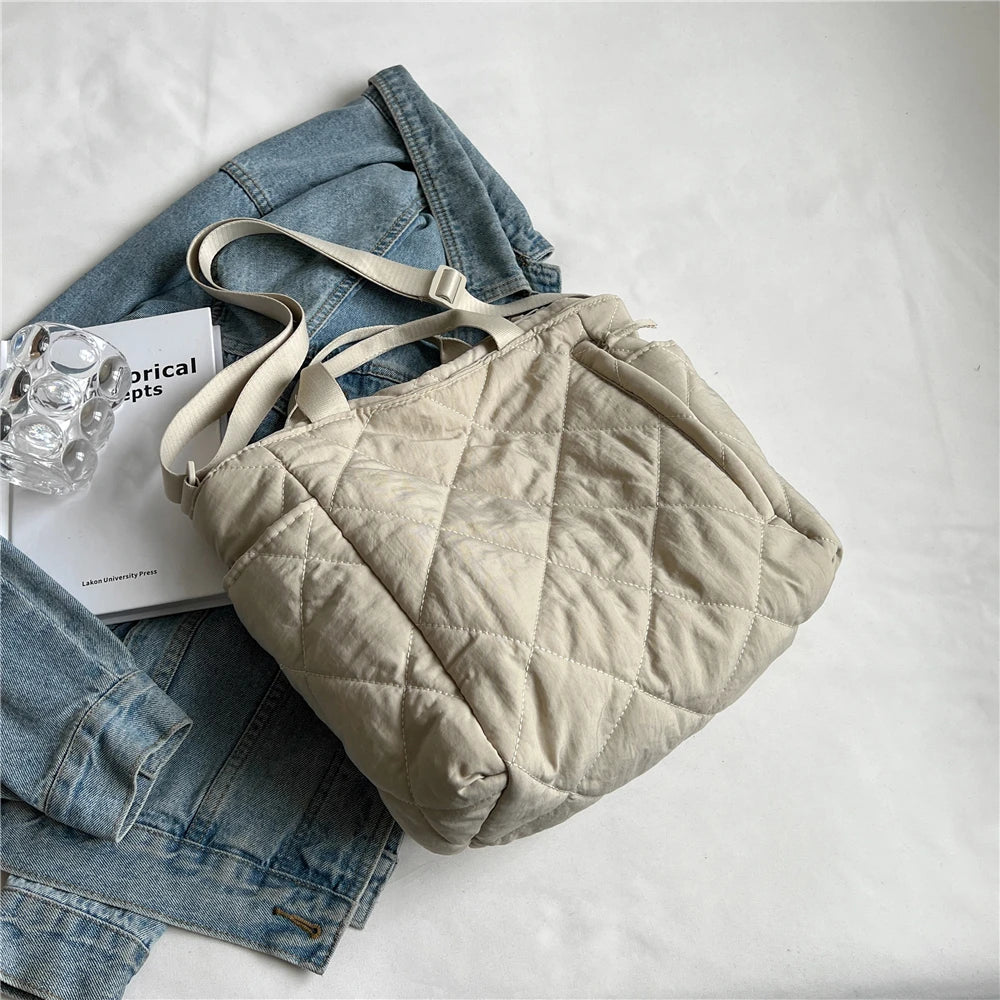 Cotton Padded Large Tote Shoulder Bags For Women Winter Causal Crossbody Purse