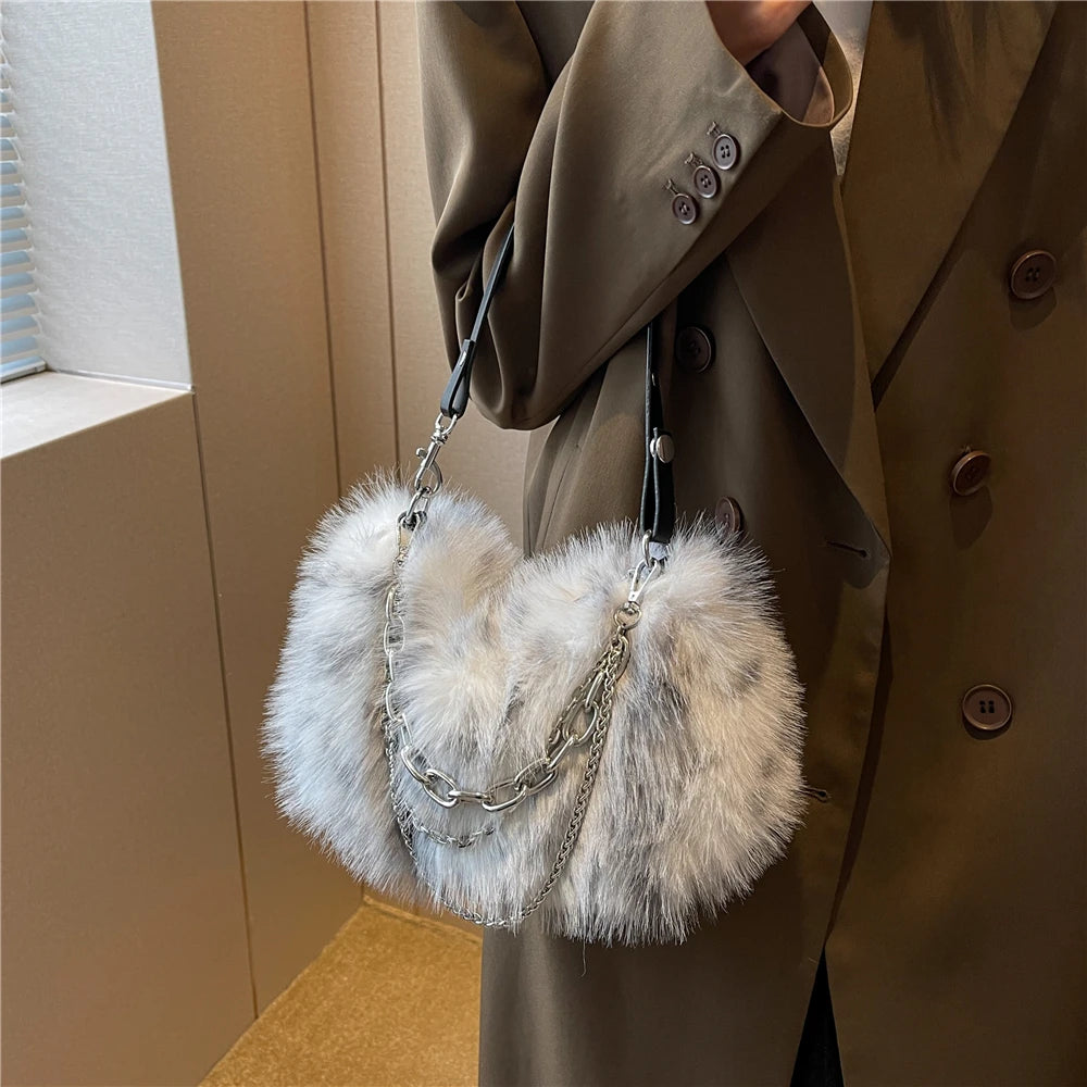 Trending Fluffy Faux Fur Soft Shoulder Bag for Women