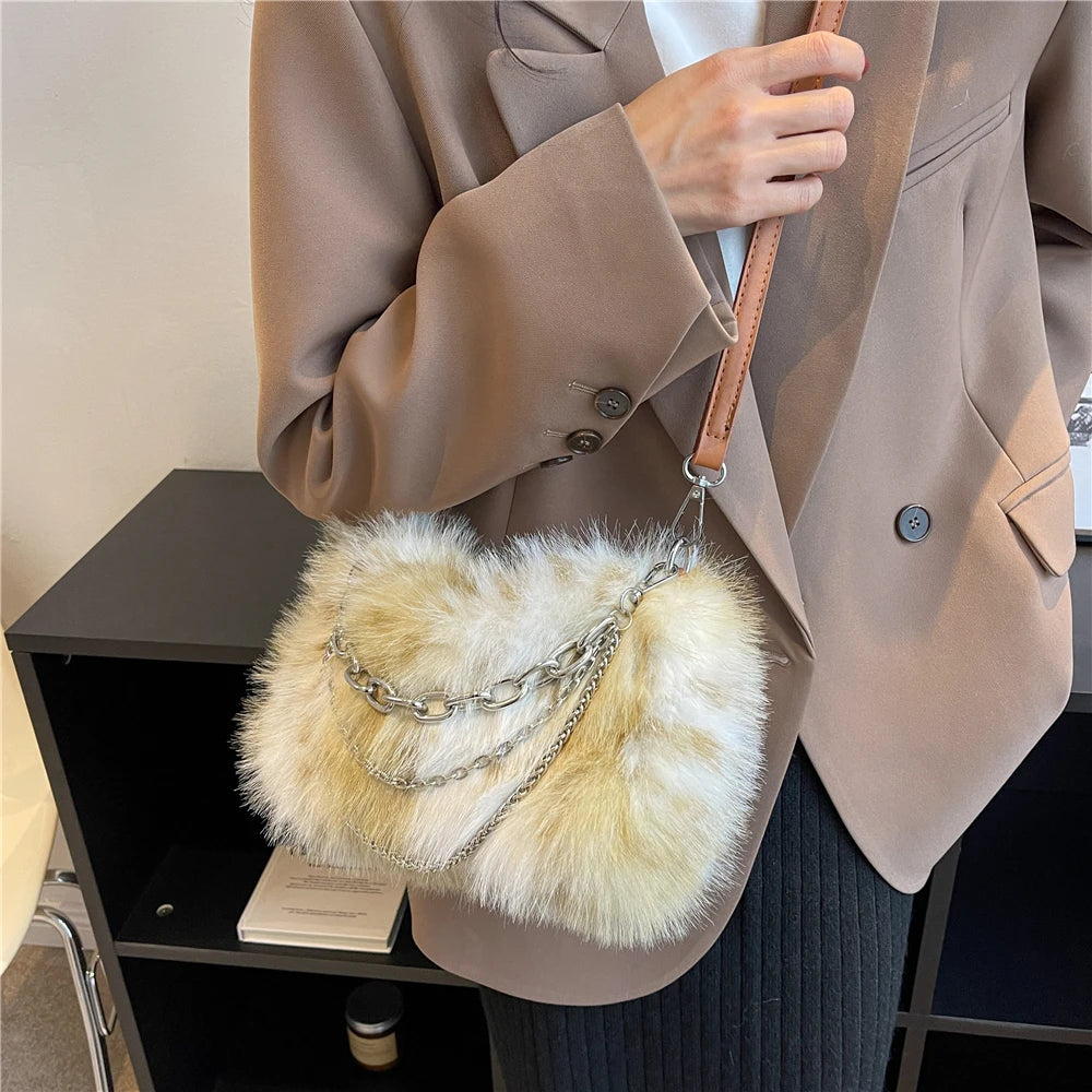 Trending Fluffy Faux Fur Soft Shoulder Bag for Women