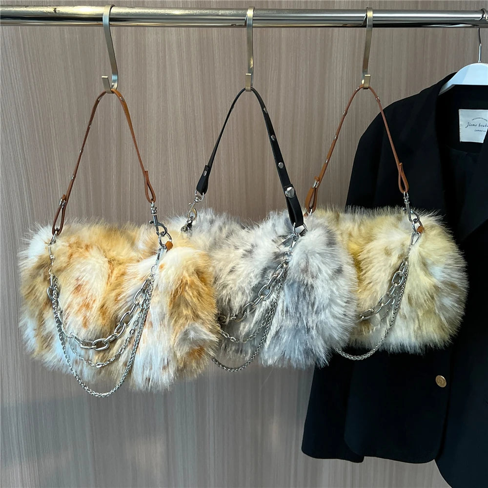 Trending Fluffy Faux Fur Soft Shoulder Bag for Women