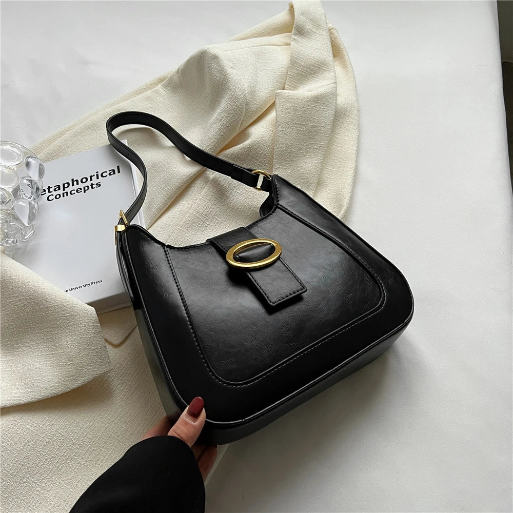 Vintage PU Leather Crossbody Bag Women Underarm Shoulder Bags Work Handbags
