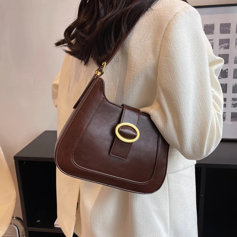 Vintage PU Leather Crossbody Bag Women Underarm Shoulder Bags Work Handbags