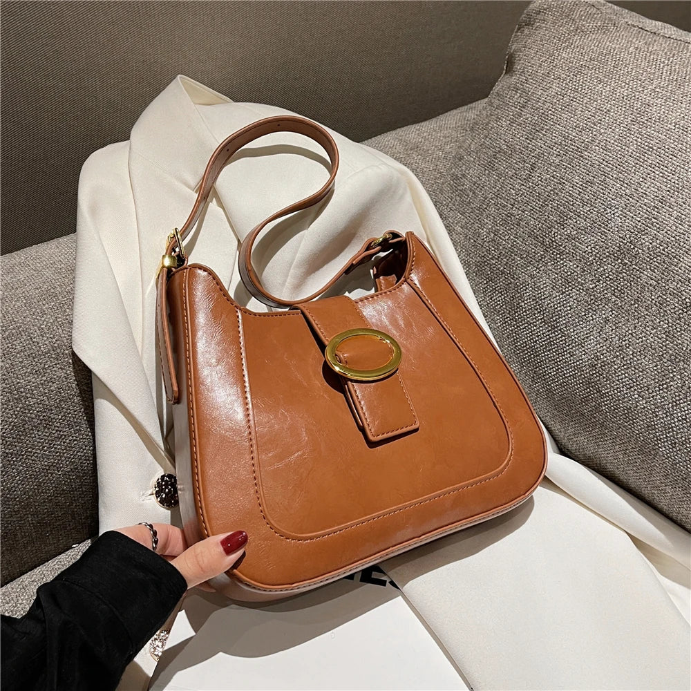 Vintage PU Leather Crossbody Bag Women Underarm Shoulder Bags Work Handbags