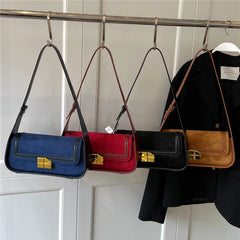 Retro Nubuck Shoulder Bag with Wide Strap for Women Winter Female Purse