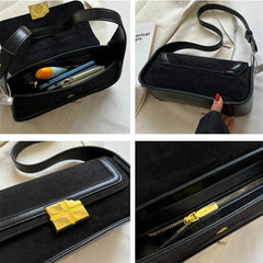 Retro Nubuck Shoulder Bag with Wide Strap for Women Winter Female Purse