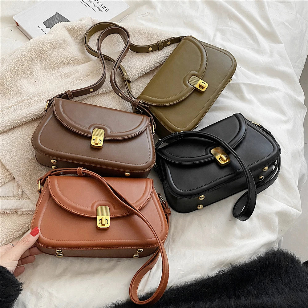 Retro Saddle Small Armpit Shoulder Bag Women Winter Twist Lock Flap Crossbody La
