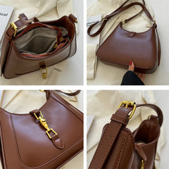 Retro Underarm Shoulder Side Bag For Women PU Leather Crescent Handbag