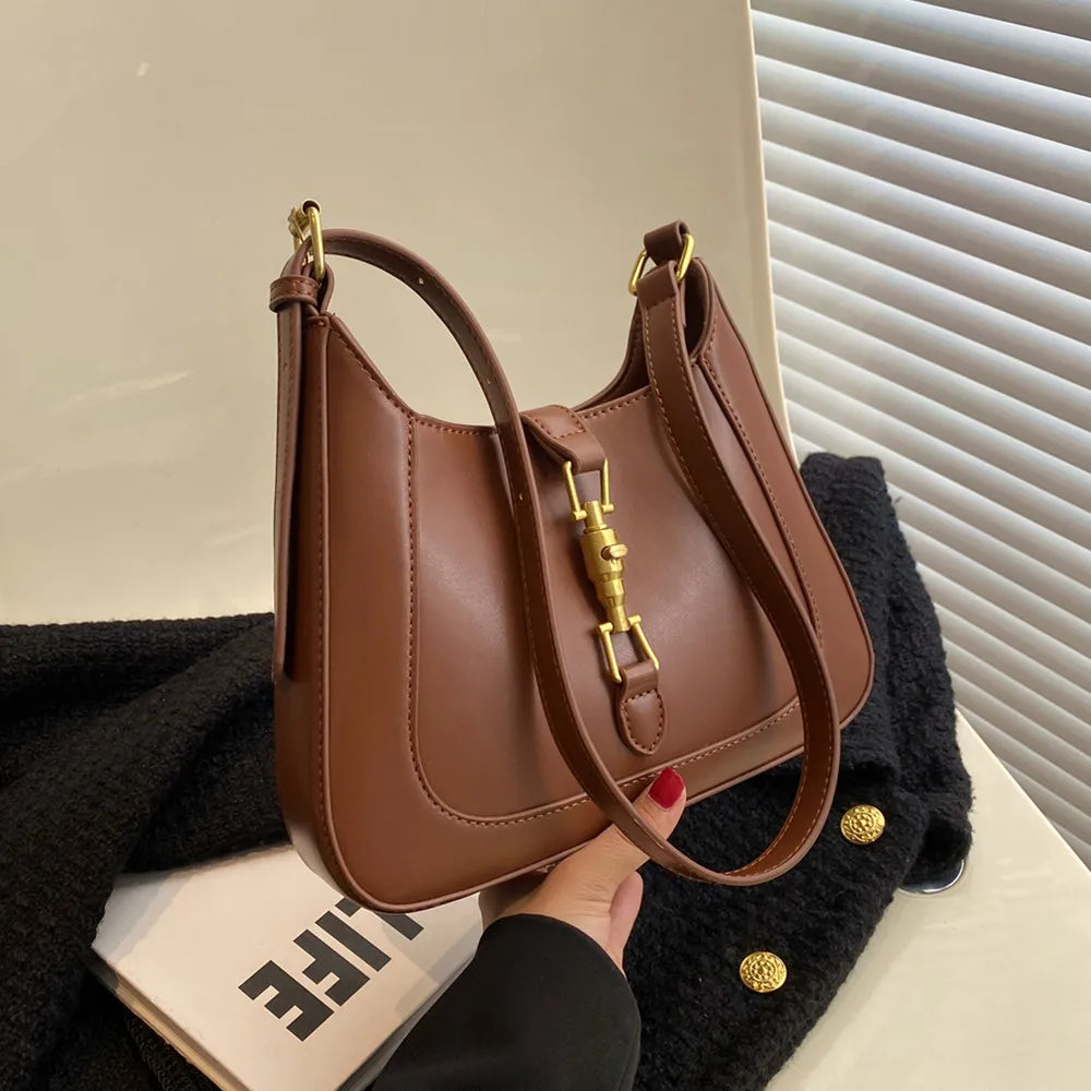 Retro Underarm Shoulder Side Bag For Women PU Leather Crescent Handbag