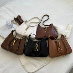 Retro Underarm Shoulder Side Bag For Women PU Leather Crescent Handbag