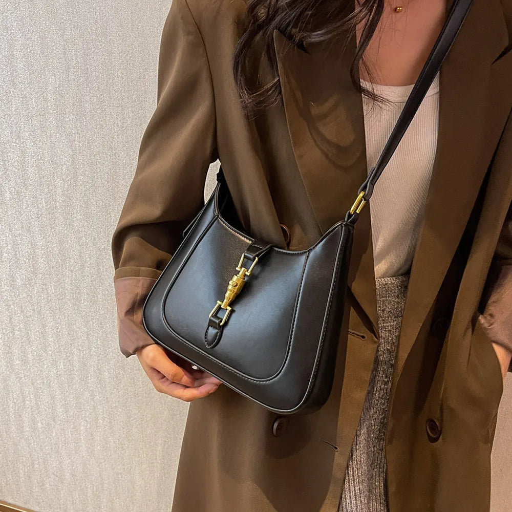Retro Underarm Shoulder Side Bag For Women PU Leather Crescent Handbag