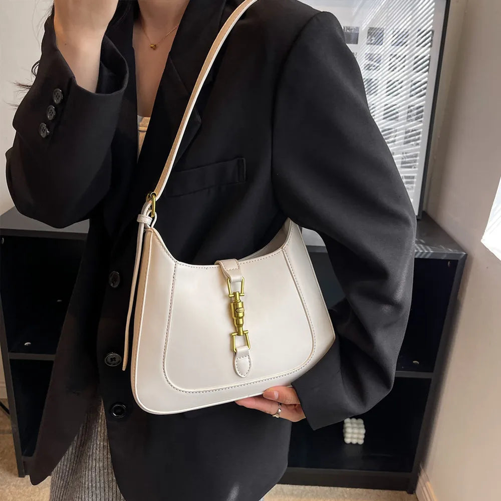 Retro Underarm Shoulder Side Bag For Women PU Leather Crescent Handbag