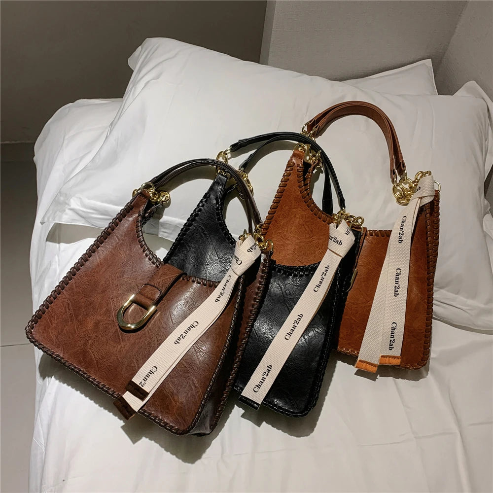 Women's PU Leather Shoulder Bags Totes Chain Top Handle Handbags