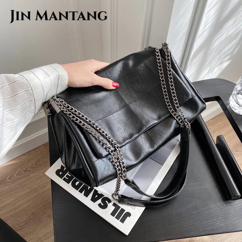 Tote Bag Women PU Leather High Capacity Chain Shoulder Crossbody Bag