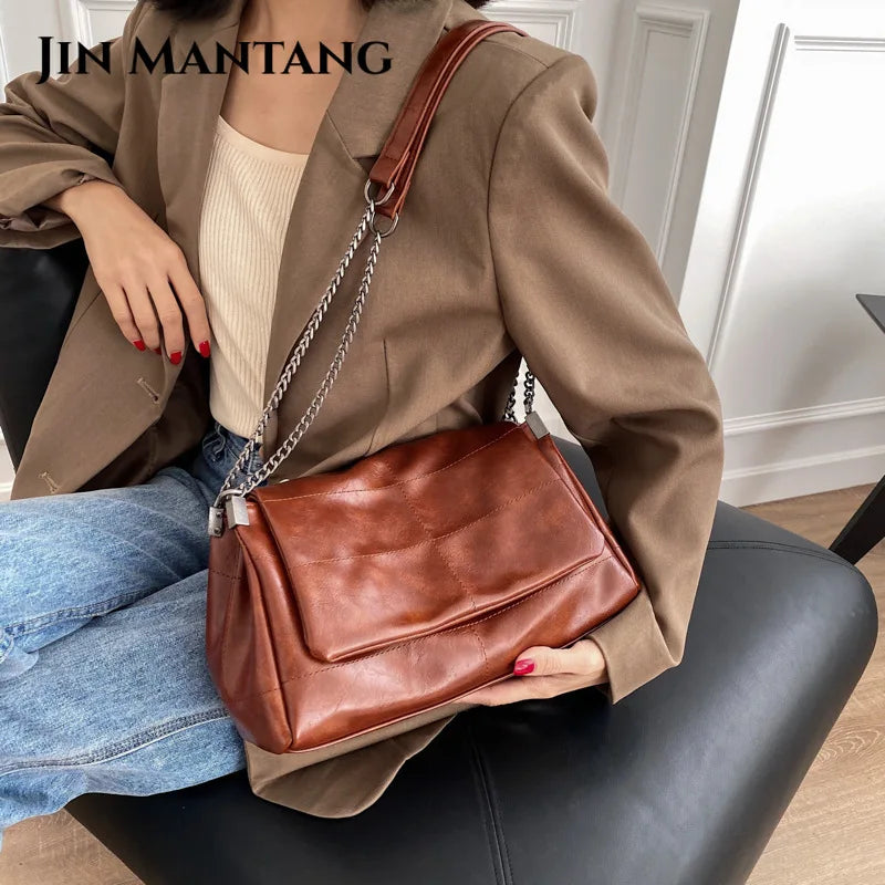 Tote Bag Women PU Leather High Capacity Chain Shoulder Crossbody Bag