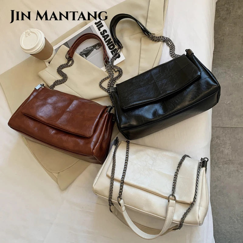 Tote Bag Women PU Leather High Capacity Chain Shoulder Crossbody Bag