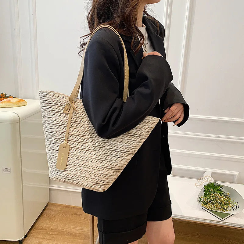 Straw Large Shoulder Bag Women's Bag Large Capacity Shopping Bag