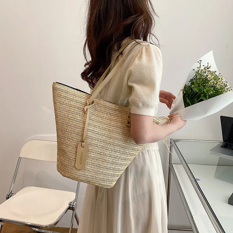 Straw Large Shoulder Bag Women's Bag Large Capacity Shopping Bag