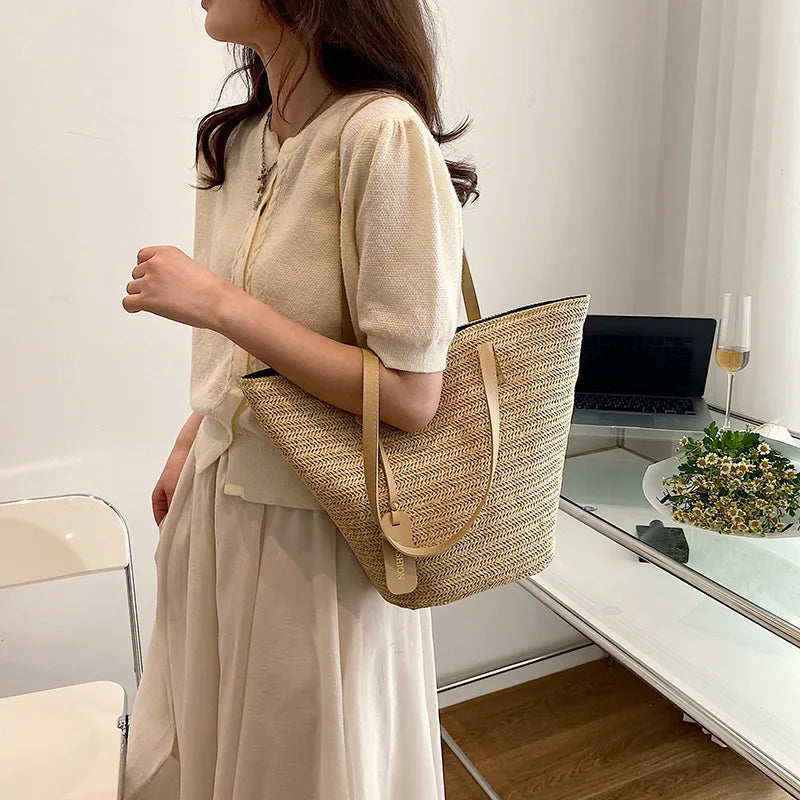 Straw Large Shoulder Bag Women's Bag Large Capacity Shopping Bag