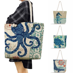 Octopus Summer Tote Bag Women Beach Marine Life Handbags