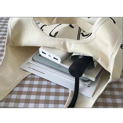 Girly Pink Letter Print Tote Bag Canvas Shoulder Handbag with Pockets