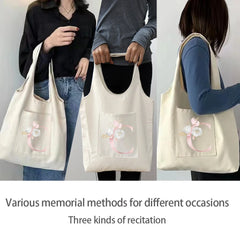 Girly Pink Letter Print Tote Bag Canvas Shoulder Handbag with Pockets