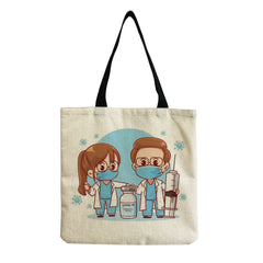 Cartoon Nurse Print Tote Bag Women Reusable Shoulder Handbag