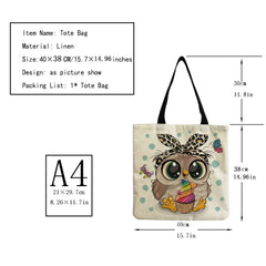 Owl Print Tote Bag Women Shoulder Handbag High Capacity Eco Friendly