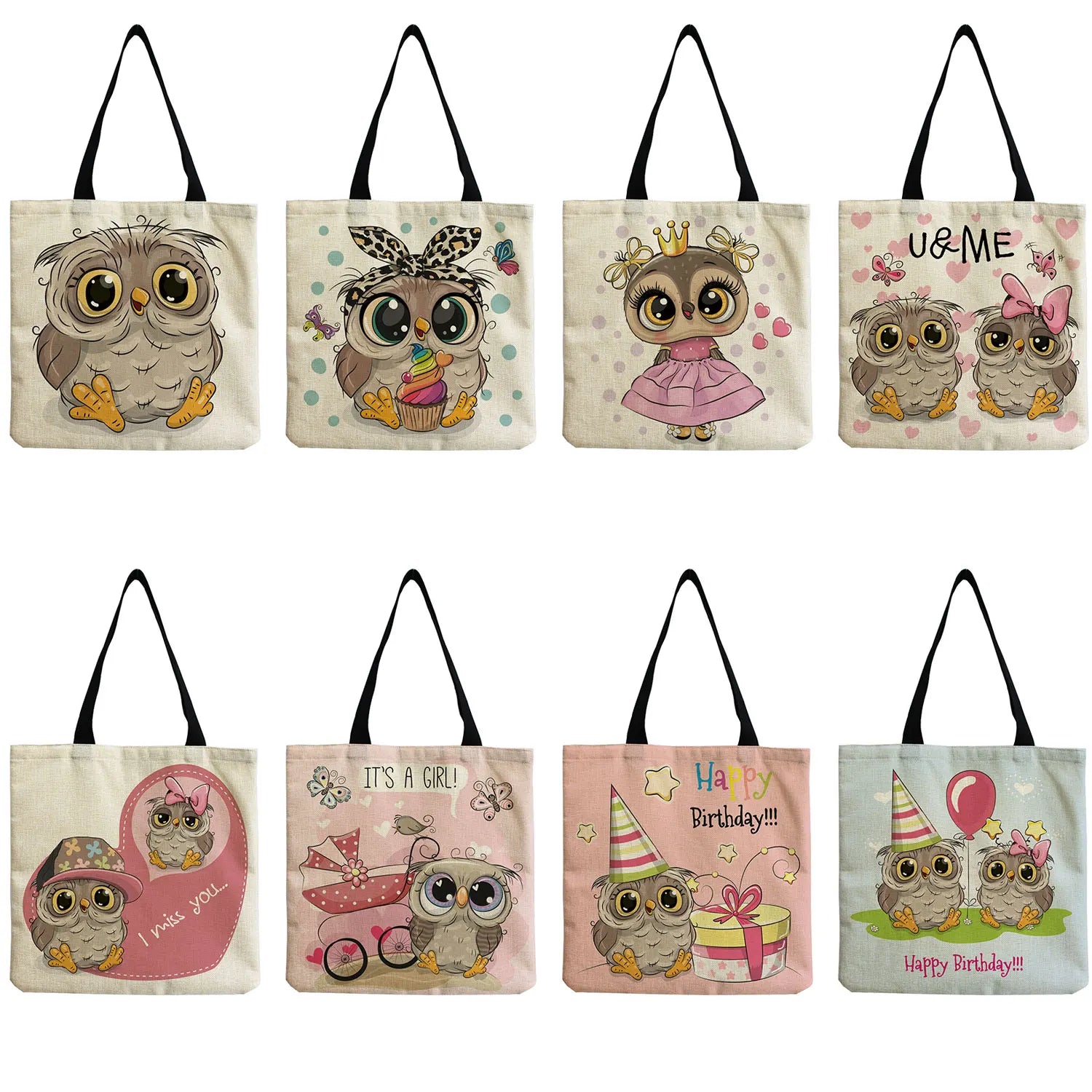 Owl Print Tote Bag Women Shoulder Handbag High Capacity Eco Friendly