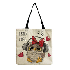 Owl Print Tote Bag Women Shoulder Handbag High Capacity Eco Friendly