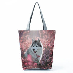 Dog Animal Print Tote Bag - Reusable Shoulder Handbag
