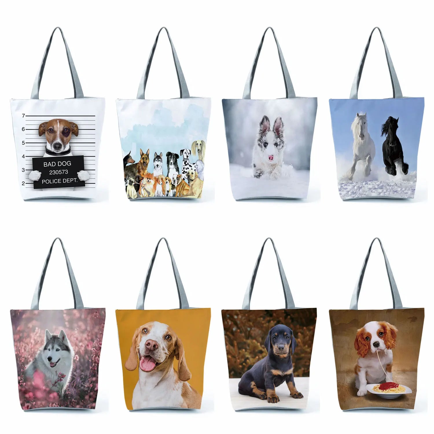 Dog Animal Print Tote Bag - Reusable Shoulder Handbag
