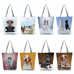Dog Animal Print Tote Bag - Reusable Shoulder Handbag