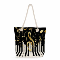 Music Note Print Tote Bag Travel Graphic High Capacity Shoulder Handbag