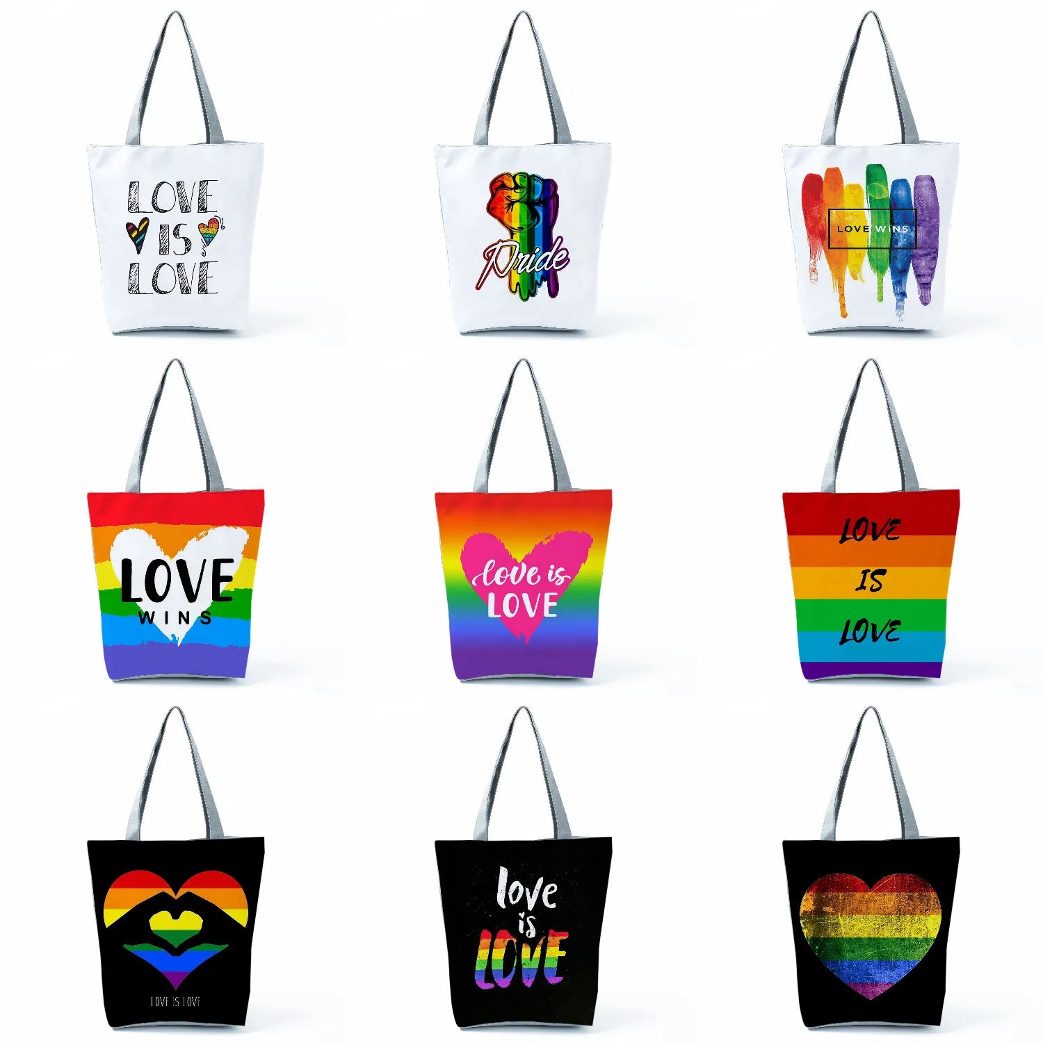 Love is Love Rainbow Graphic Reusable Tote Shoulder Bag