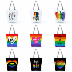Love is Love Rainbow Graphic Reusable Tote Shoulder Bag