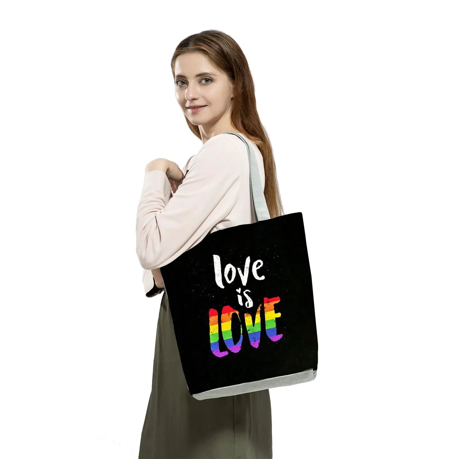 Love is Love Rainbow Graphic Reusable Tote Shoulder Bag