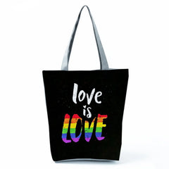 Love is Love Rainbow Graphic Reusable Tote Shoulder Bag