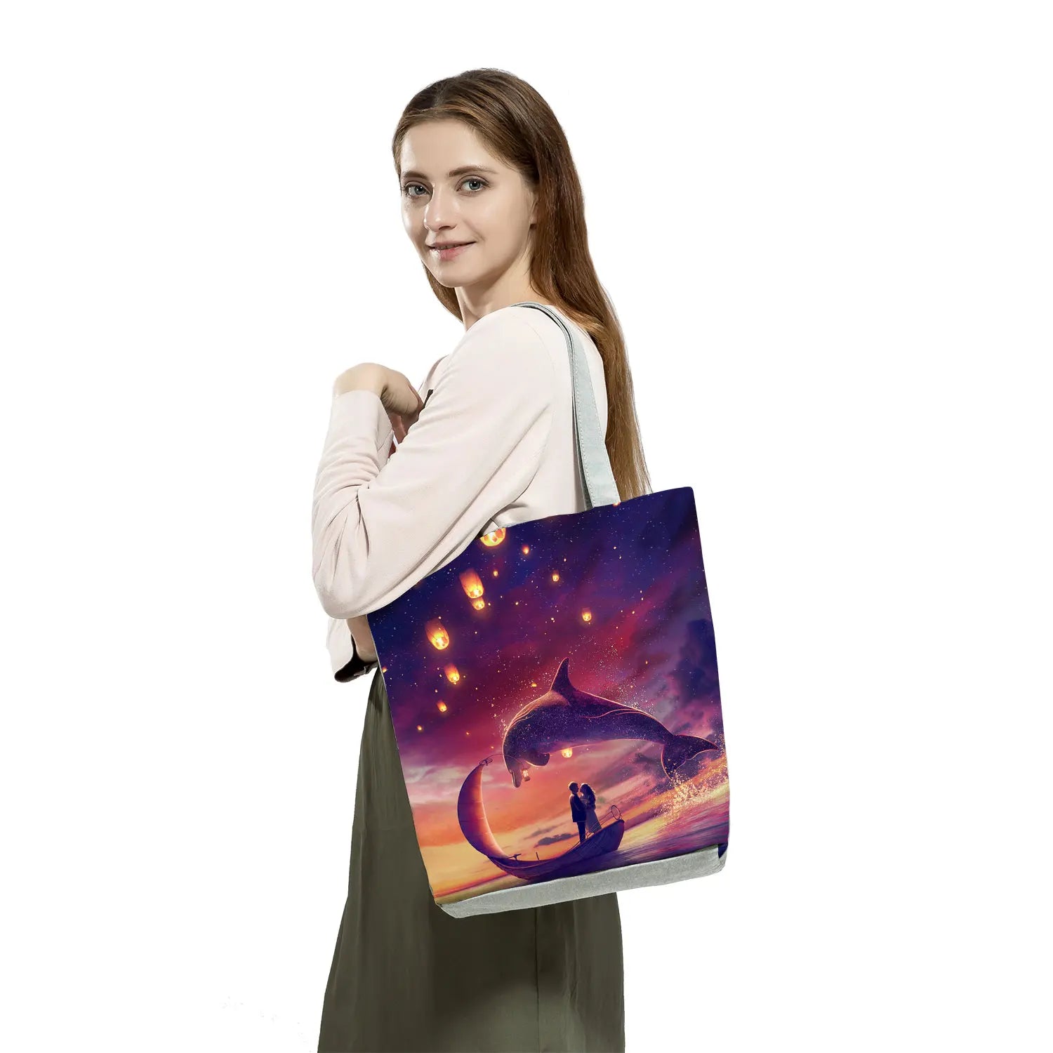 Whale Turtle Mermaid Print Shopping Shoulder Bags Water Animals Graphic Women