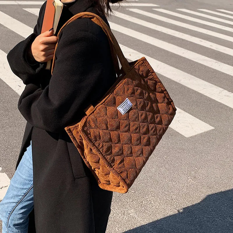 Corduroy Tote Bag for Women Winter Shoulder Handbags