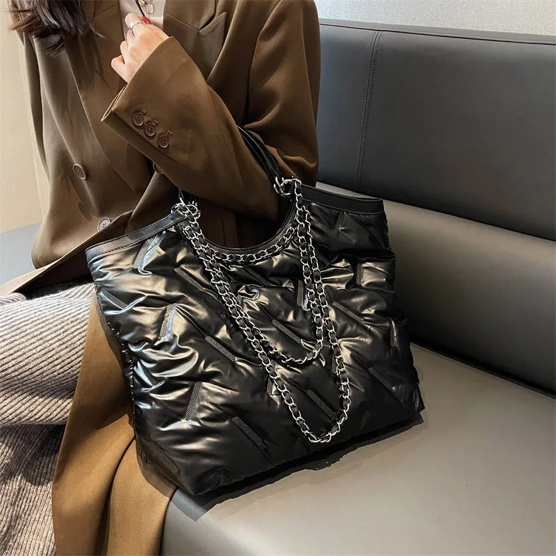 Winter Fluffy Big Shopping Shoulder Bags For Women Handbag Eiderdown