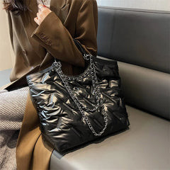 Winter Fluffy Big Shopping Shoulder Bags For Women Handbag Eiderdown
