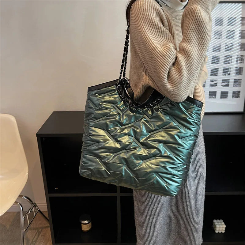 Winter Fluffy Big Shopping Shoulder Bags For Women Handbag Eiderdown