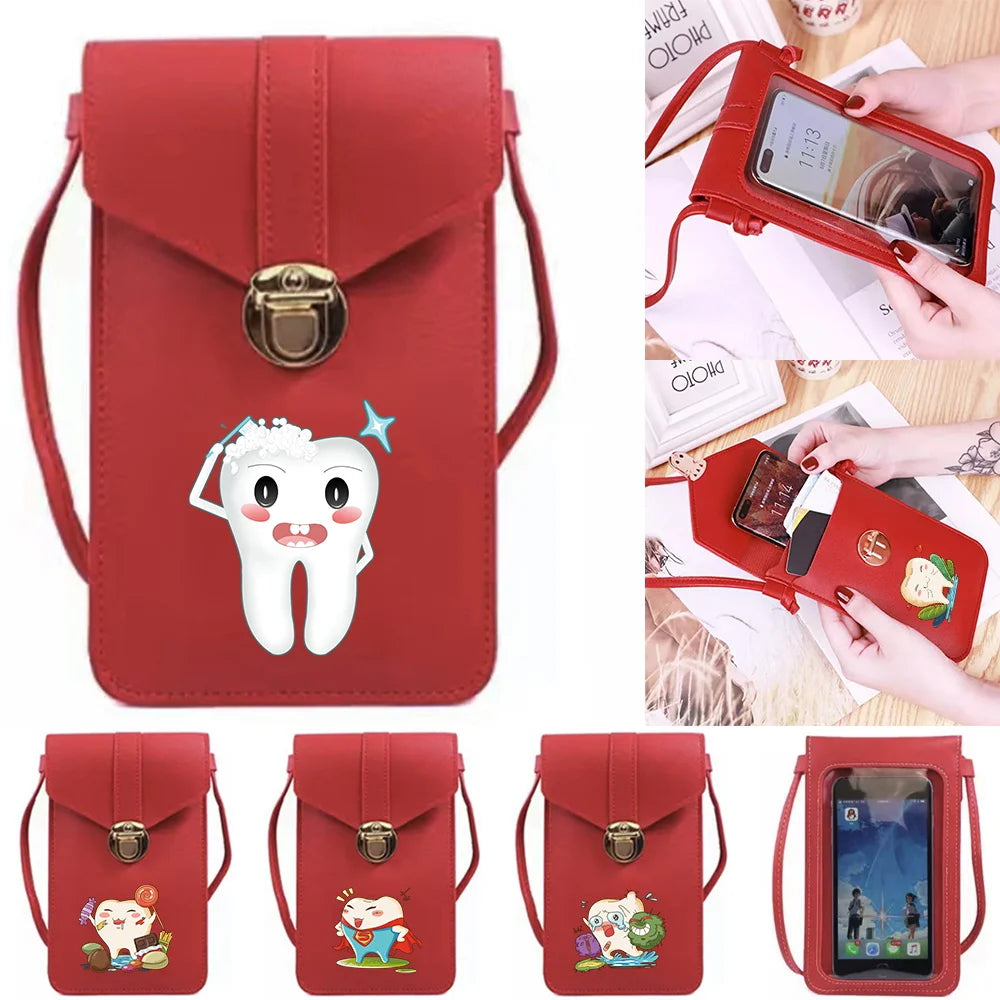 Touch Screen Cell Phone Bag Teeth Printed Handbags Women Shoulder Bags