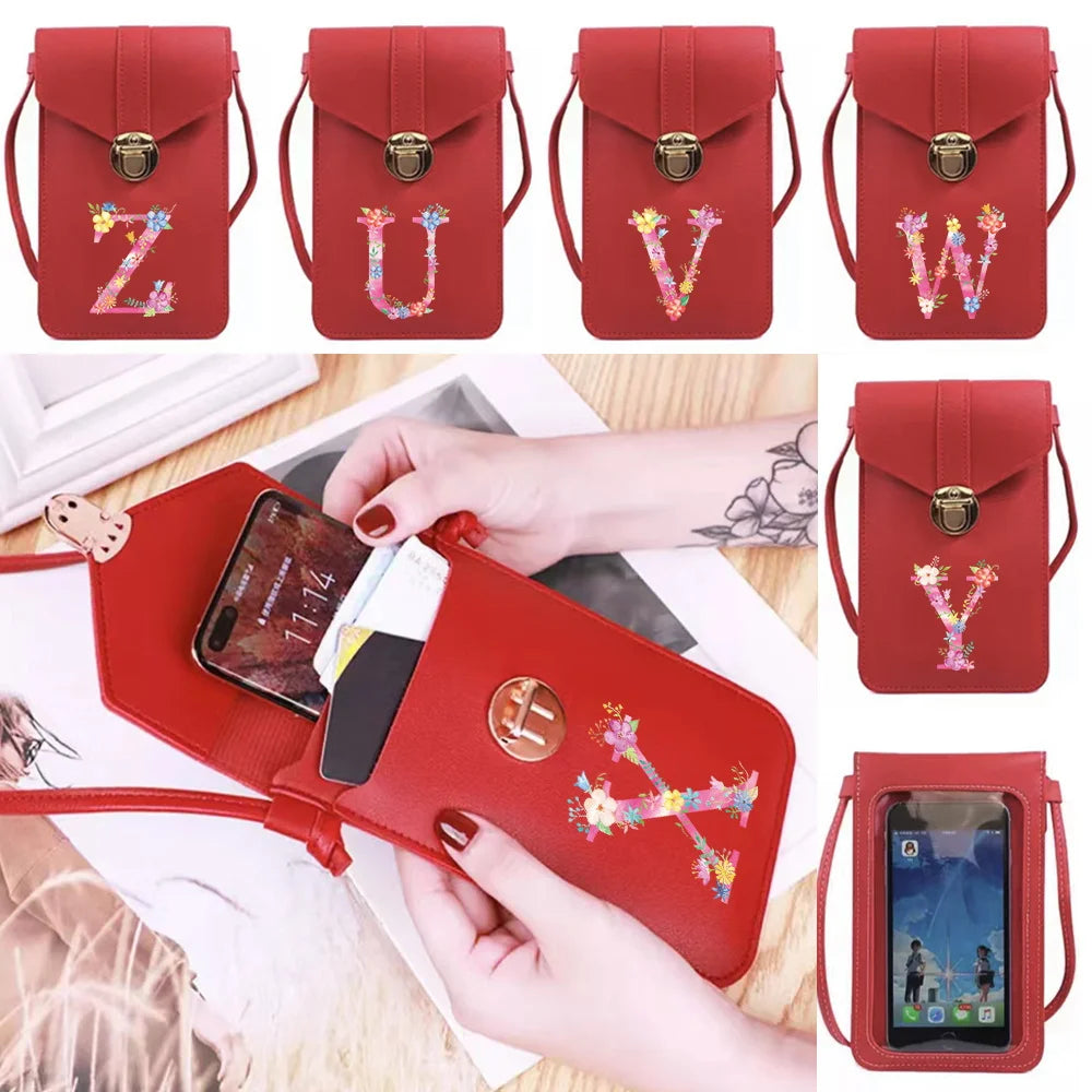 Touch Screen Cell Phone Bag Universal Women Shoulder Bag Pink 26 Letter Print