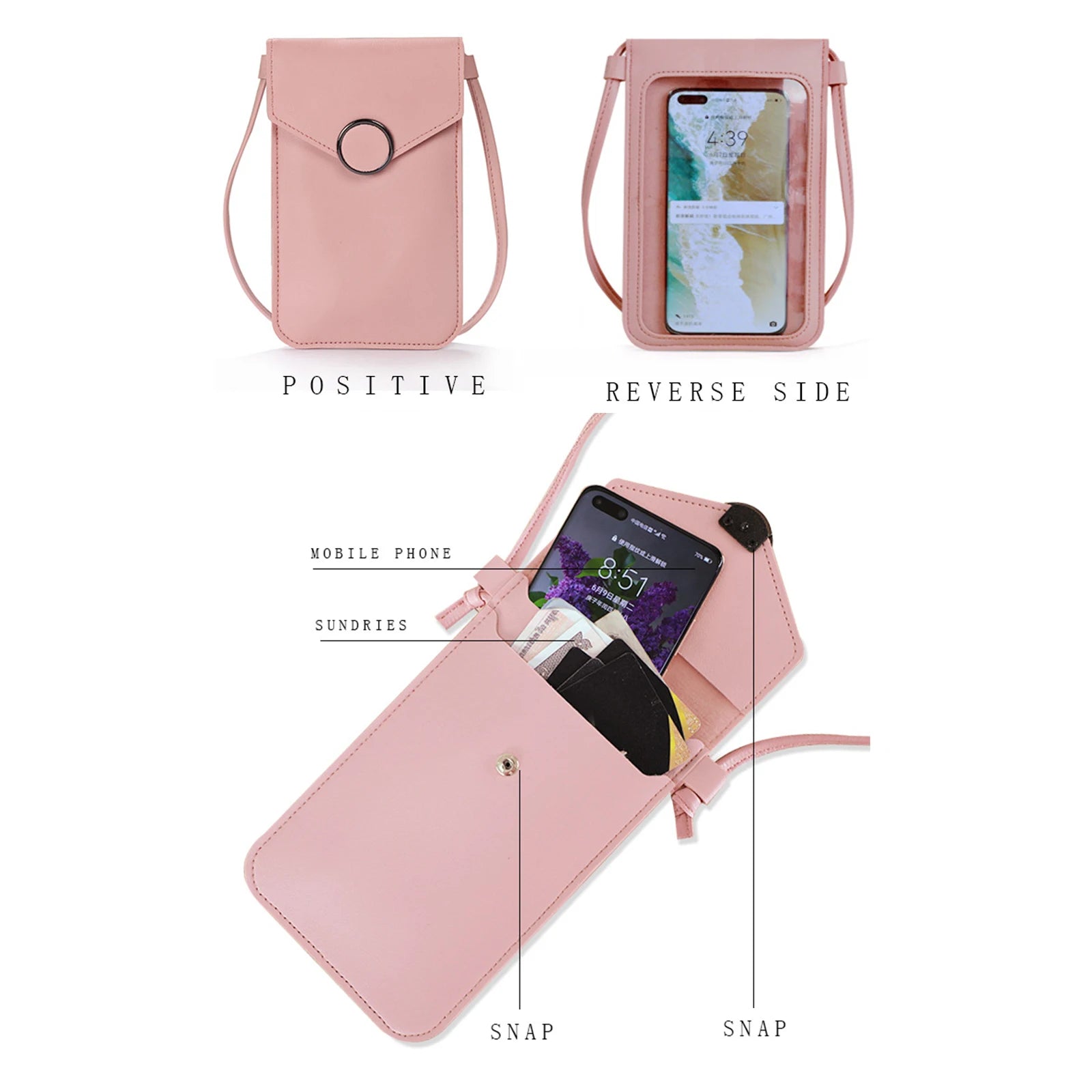 Touch Screen Cell Phone Purse Smartphone Wallet Leather Shoulder Strap Handbag