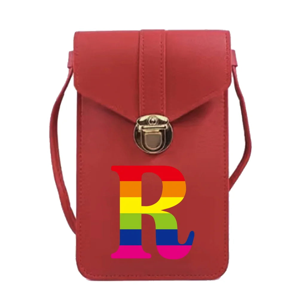 Rainbow Letters Print Cell Phone Shoulder Bag Handbag