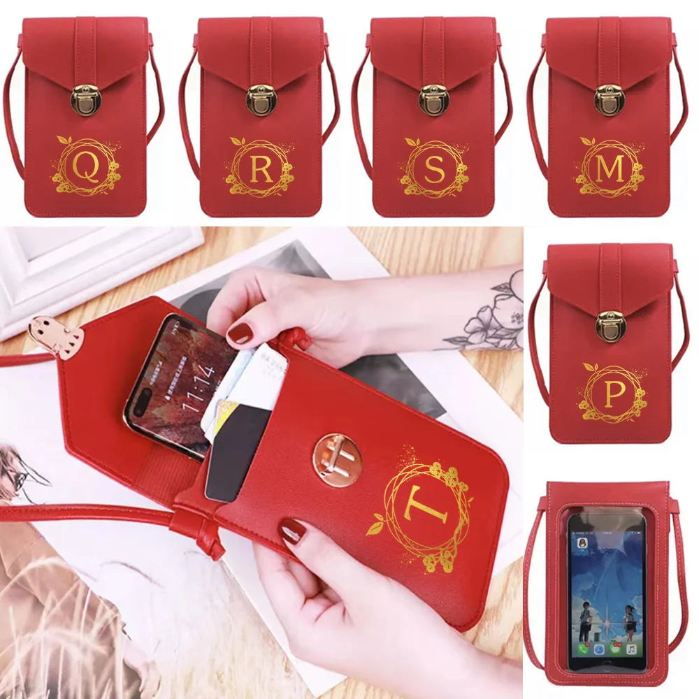 Touch Screen Cell Phone Shoulder Bag Universal Handbag Wreath Letters Print