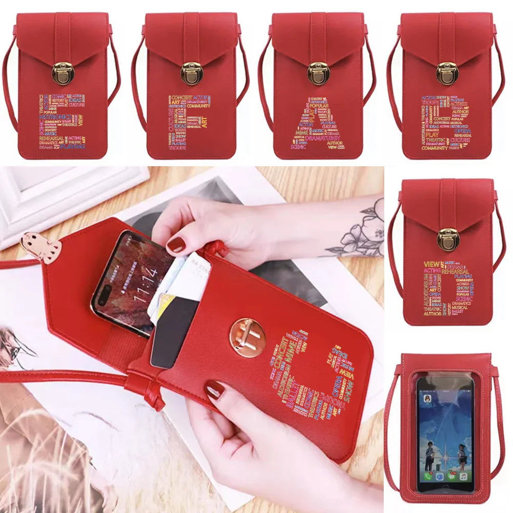 Women's Text Print Touch Screen Shoulder Bag for Samsung/iPhone/Huawei